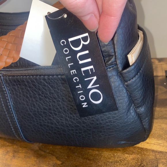 Bueno Black Tan Hobo Leather Shoulder Handbag Purse NWT - Picture 5 of 8